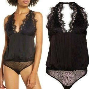 FREE PEOPLE Melrose Black Cami Bodysuit MELROSE LACE OPEN BACK BODYSUIT NEW